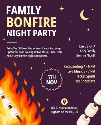 Family Bonfire Night Party Celebration Flyer Template