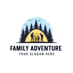 Family Camping Adventure Surrounded by Nature Logo Template