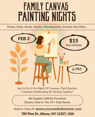 Family Canvas Painting Night Event Flyer Template