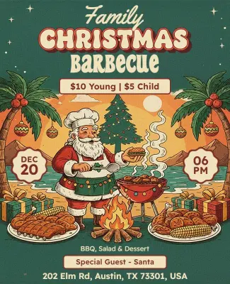 Family Christmas Barbecue Celebration Flyer Template