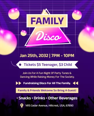 Family Disco Fundraiser Event Flyer Template