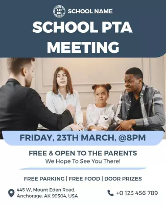 Family-Friendly Blue School PTA Meeting Invitation Poster Template