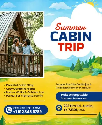 Family-Friendly Cabin Trip Summer Flyer Template