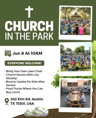 Family-Friendly Church Gathering in the Park Flyer Template