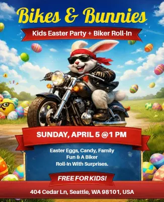 Family-Friendly Easter and Rabbit Motorcycle Gathering Flyer Template
