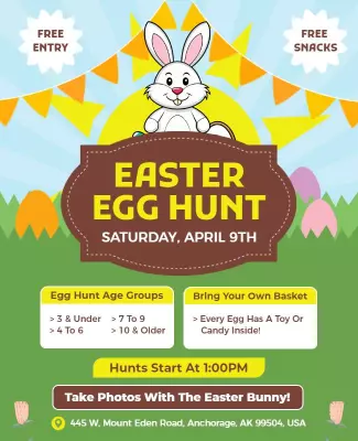 Family Friendly Easter Egg Hunt Event Flyer Template