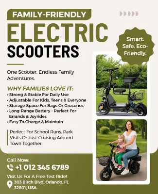 Family-Friendly Electric Scooters Promotional Flyer Template