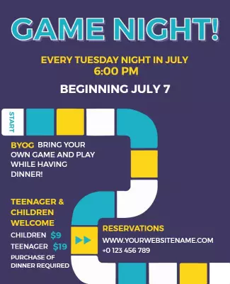 Colorful Board Game Night Dinner Invitation Flyer Template