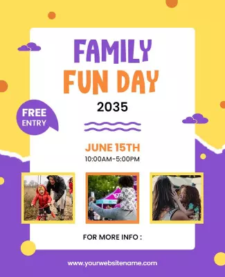 Bright Yellow Family Fun Day Celebration Flyer Template