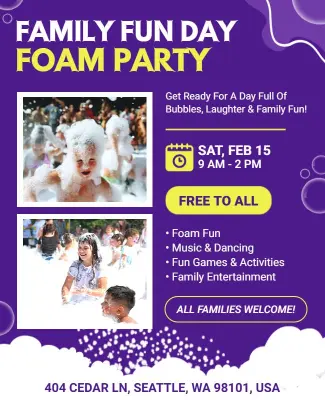 Family Fun Day Foam Party Event Flyer Template