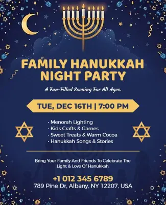 Family Hanukkah Night Celebration Flyer Template