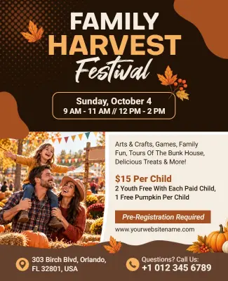 Family Harvest Festival Celebration Flyer Template