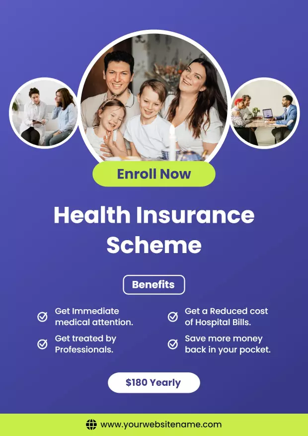 Family Health Insurance Enrollment A4 Flyer Template