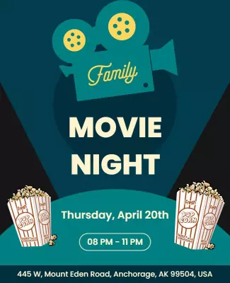 Retro Family Movie Night with Popcorn Flyer Template