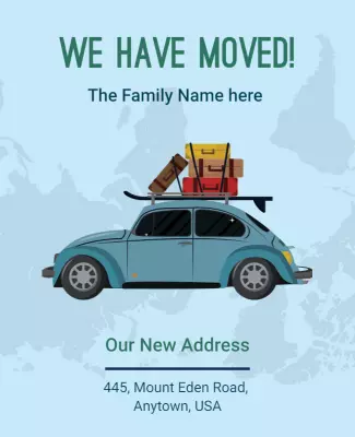 Playful Blue Retro Moving Announcement Flyer Template