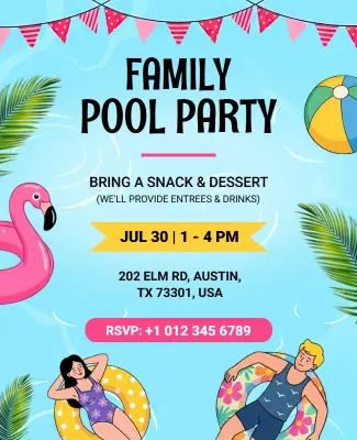 Family Pool Party Flyer Template