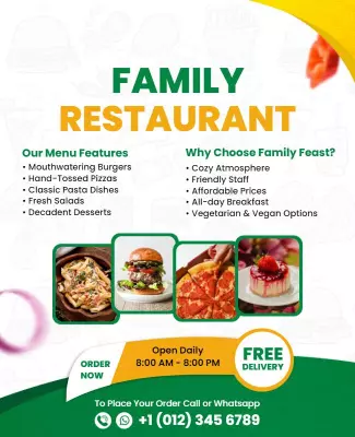 Family Restaurant Menu Highlight Flyer Template
