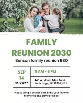 Fresh Green Family Reunion BBQ Gathering Flyer Template