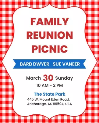 Cheerful Red Checkered Family Reunion Picnic Flyer Template
