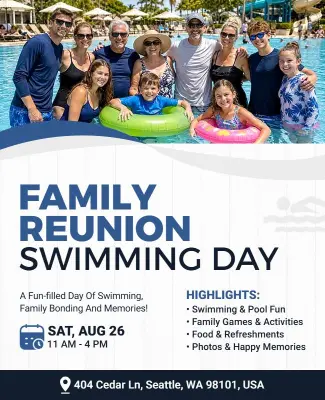 Family Reunion Swimming Day Event Flyer Template