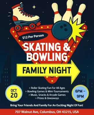 Family Skating and Bowling Night Flyer Template