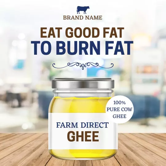 Farm Direct Pure Cow Ghee with Healthy Eating Message Ad Template
