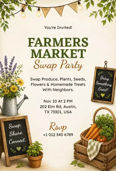 Farmers Market Community Produce Swap Party Invitation Template