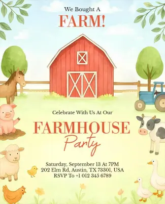 Farmhouse Celebration Party Invitation Flyer Template