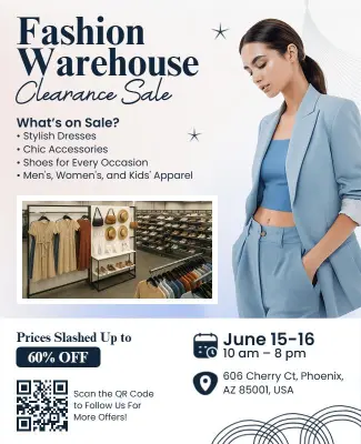 Fashion Clearance Sale with Blue Outfit Promotion Flyer Template