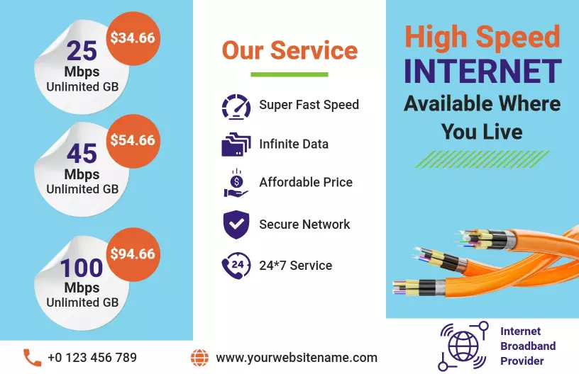 Fast Reliable Fiber Internet Services Tri Fold Brochure Template