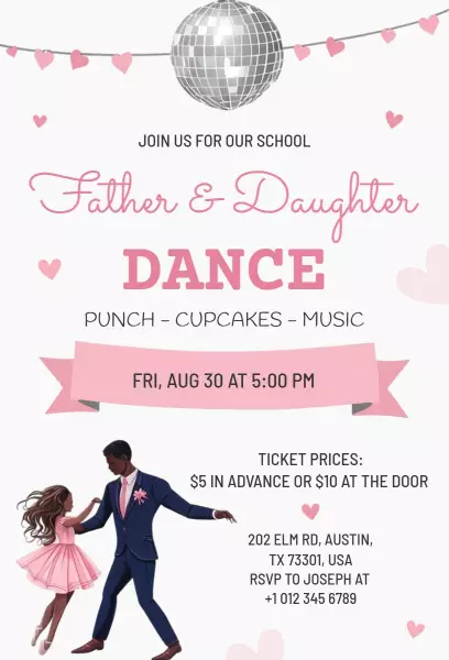 Father Daughter Dance Party Celebration Invitation Template