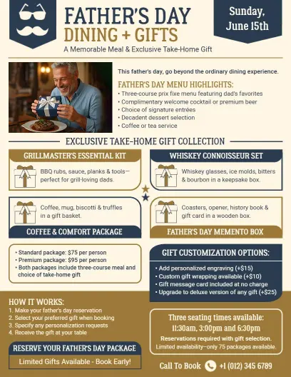 Father's Day Dining with Exclusive Take-Home Gifts Flyer Template