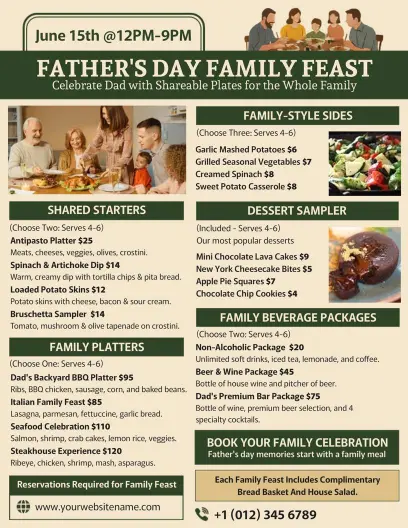 Father's Day Family Feast Menu Flyer Template