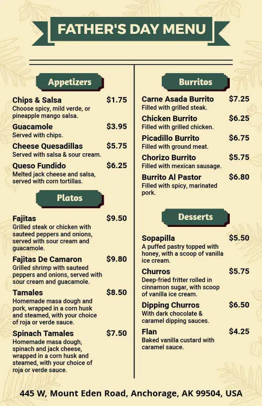 Father's Day Special Dining Menu Template