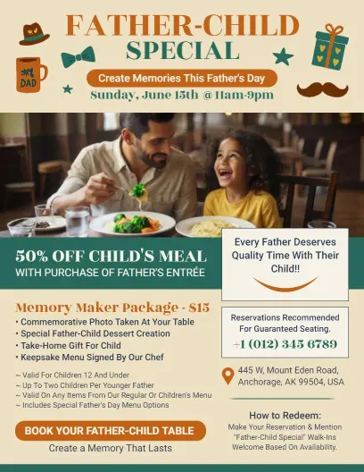 Father's Day Special: Father-Child Dining Discount Flyer Template