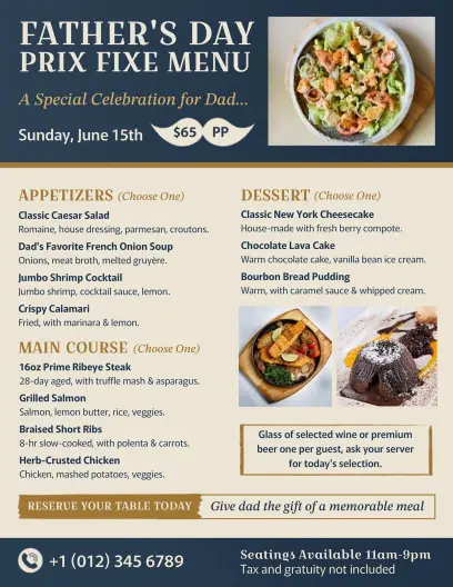 Father's Day Special Prix Fixe Menu Flyer Template