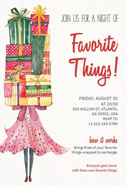 Favorite Things Gift Exchange Fun Party Invitation Template