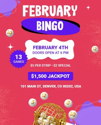 February Bingo Event Promotional Flyer Template