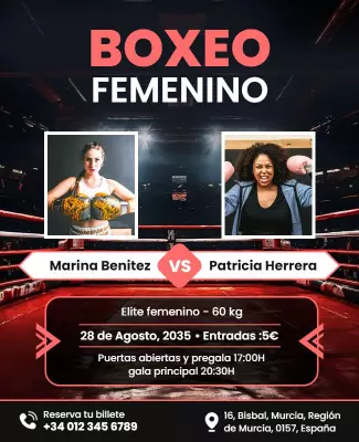 Feminine Boxing Match Event with Bold Red Accents Poster Template