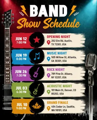 Festival Band Show Schedule Announcement Poster Template