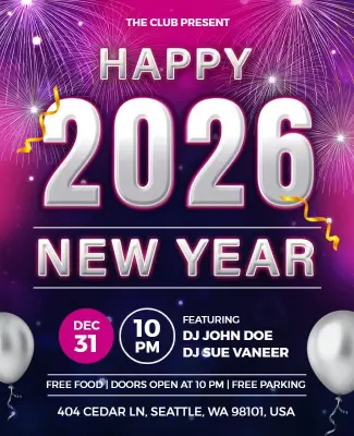 Festive 2026 New Year Party Invitation Flyer Template