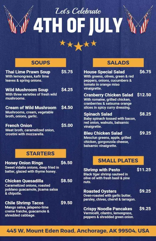Festive 4th of July Dishes and Celebratory Favorites Menu Template