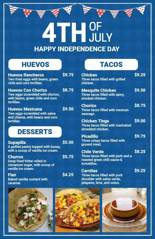 Festive 4th of July Dishes and Traditional Favorites Menu Template