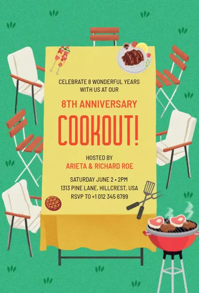 Festive 8th Anniversary Cookout Celebration Invitation Template