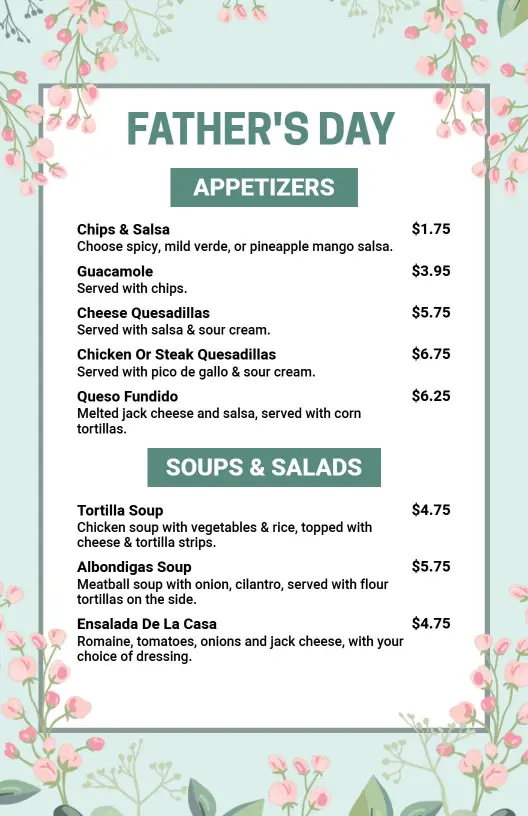 Festive Appetizers and Soups for Special Celebrations Father's Day Menu Template