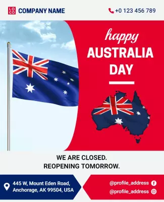 Festive Australia Day Celebration Closure Announcement Poster Template