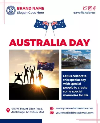 Festive Australia Day Celebration with Flag and Silhouettes Poster Template