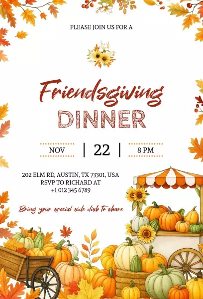 Festive Autumn Friendsgiving Dinner Celebration Invitation Template