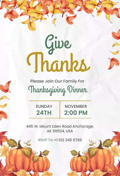 Festive Autumn Harvest Family Thanksgiving Dinner Invitation Template