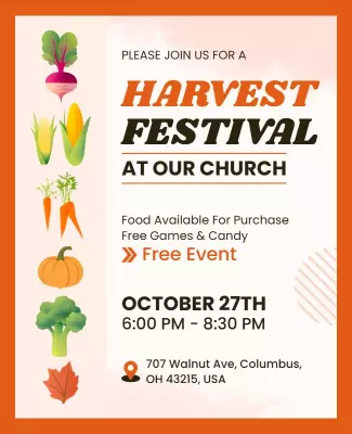 Festive Autumn Harvest Festival Church Event Poster Template